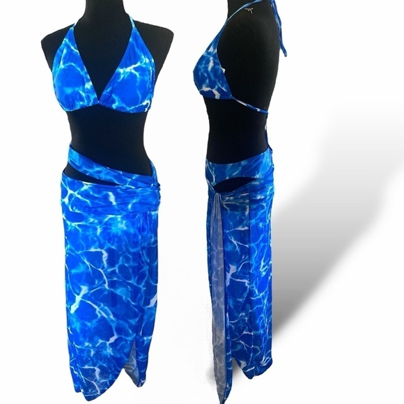 Tie Dyed Maxi Sarong & Triangle Bikini Royal & Blue White Size X…Beach Lounge - Picture 8 of 10